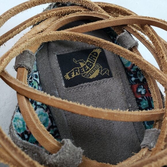 Freebird Enya Lace Up Flat Women 9 Beige Leather Boho Ankle Tie Pointed Toe Shoe - Picture 13 of 15